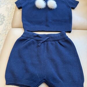Navy Blue Kids Matching Set with Pom Poms